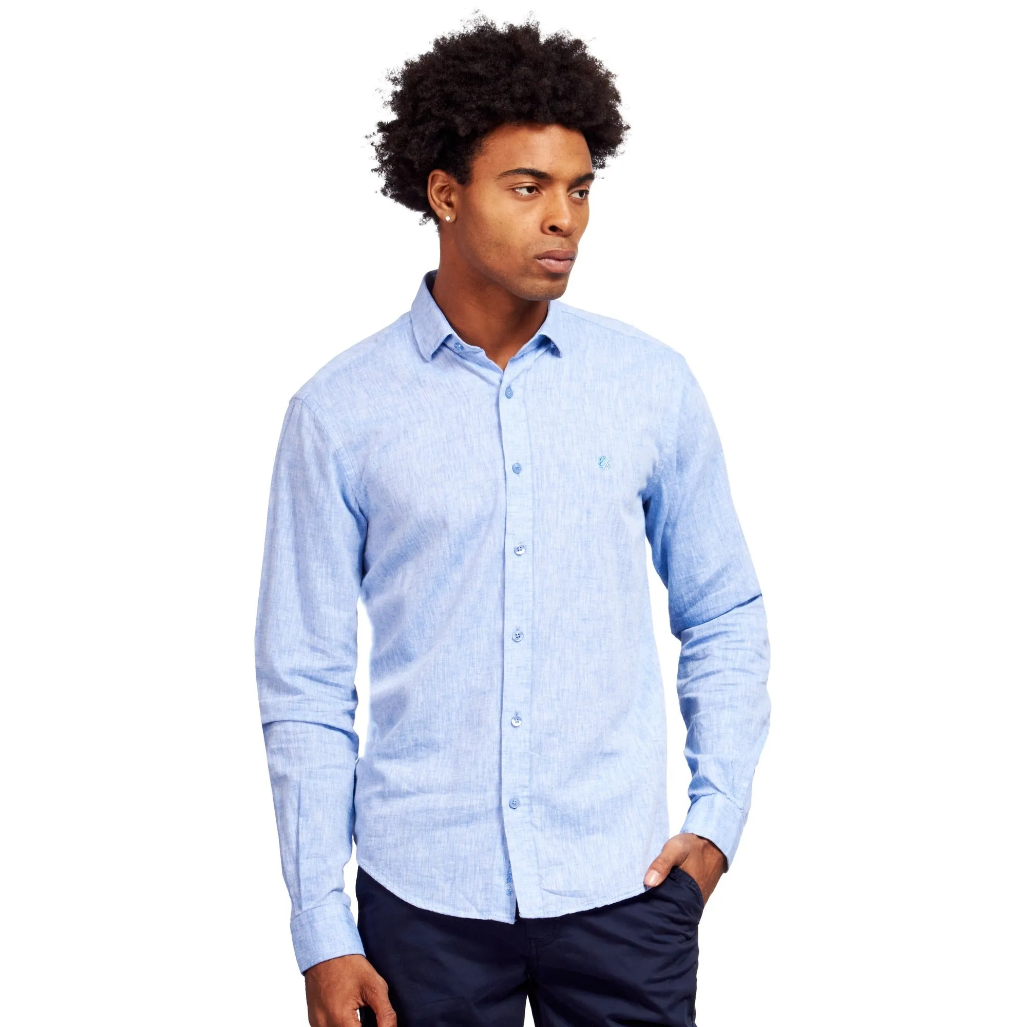 100% Linen Button Down Shirt - Blue