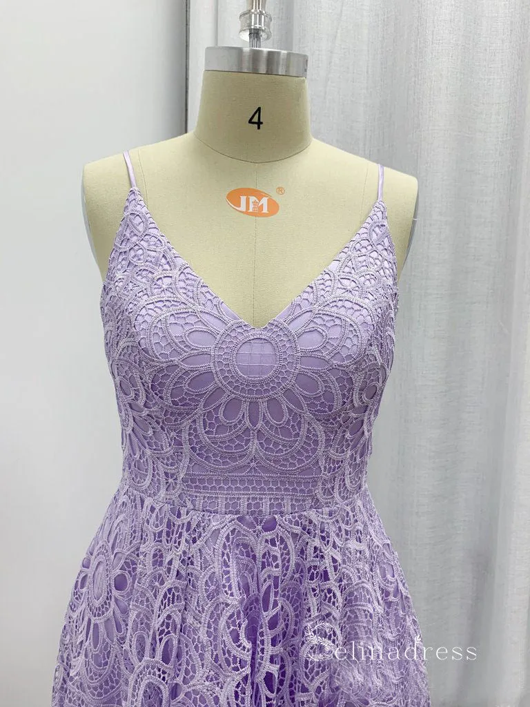 A-line V neck Lace Bridesmaid Dress Tea Length Cheap Bridesmaid Dresses BRD022