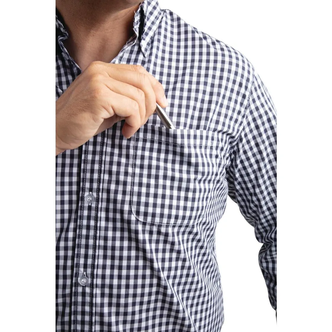 B219-XL Chef Works Mens Gingham Shirt Black XL