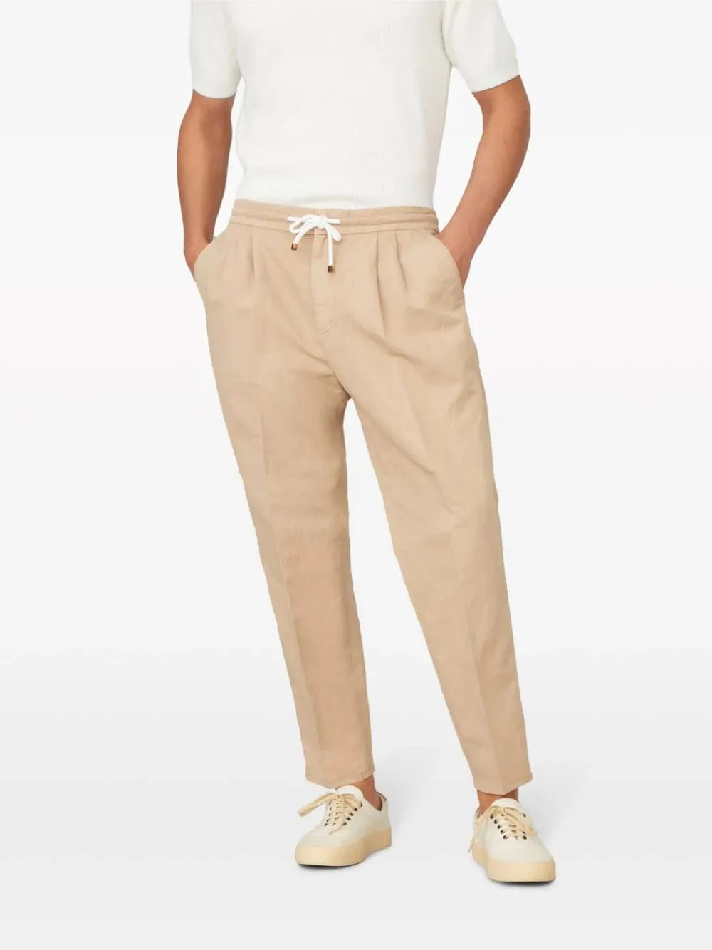 Beige Linen-Blend Chinos