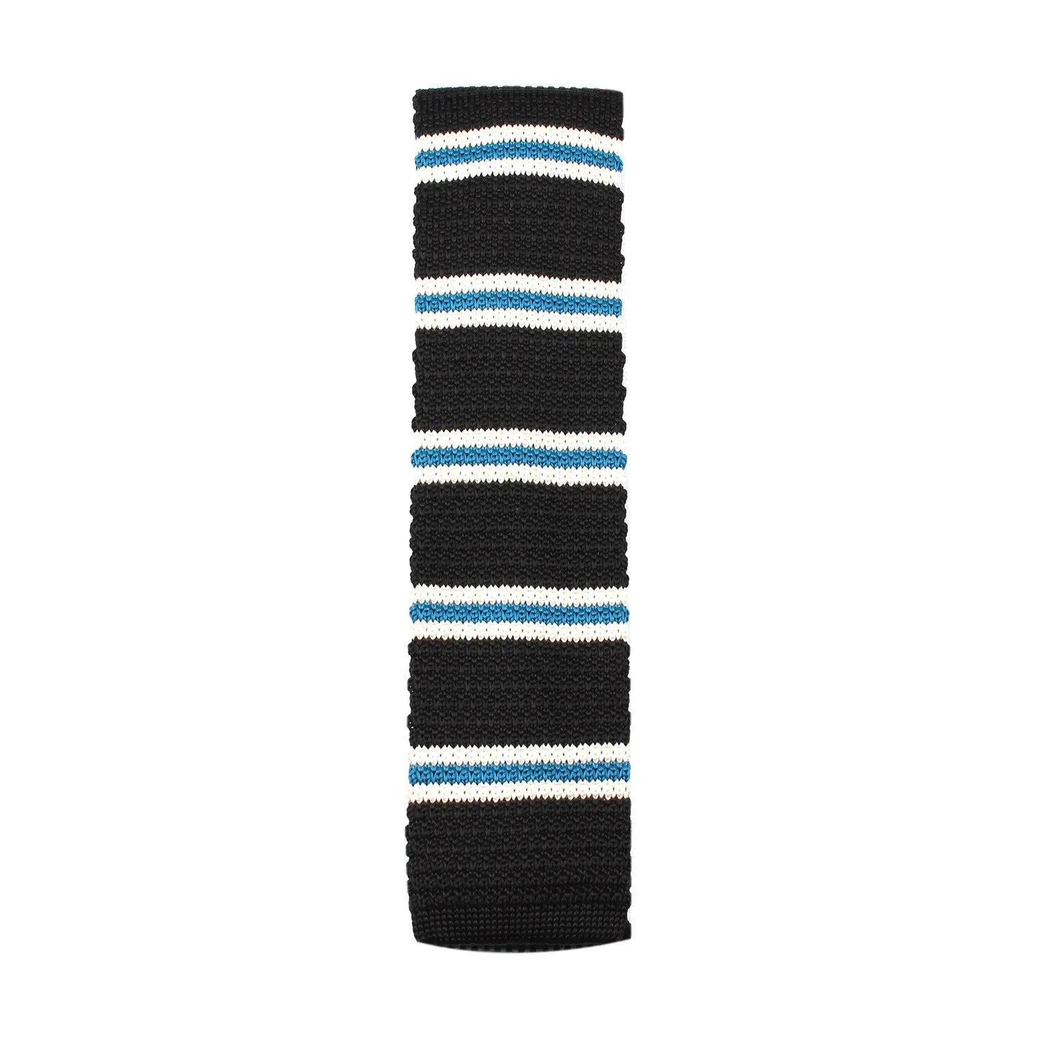 Black Knitted Tie with White & Blue Teal Stripes