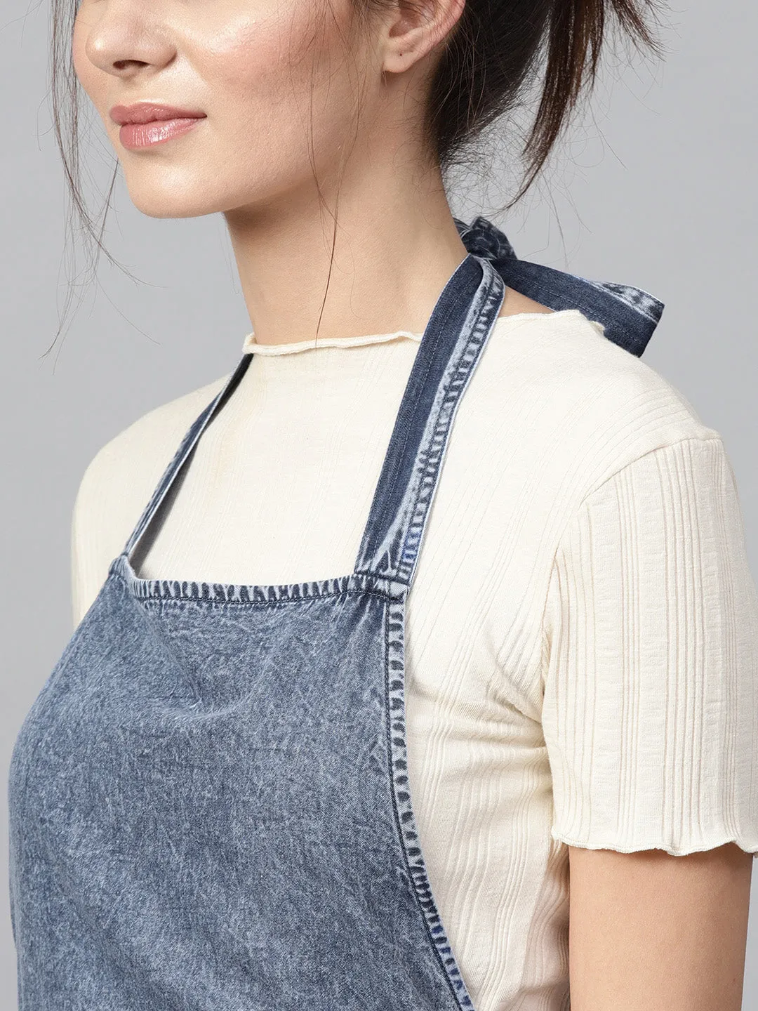 Blue Denim Acid Wash Apron Dress