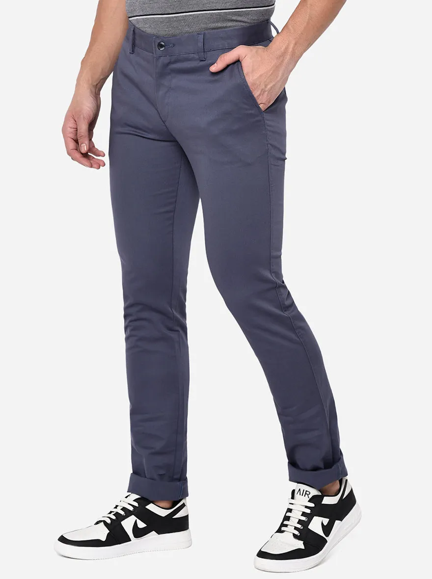 Blue Solid Slim Fit Casual Trouser | Greenfibre