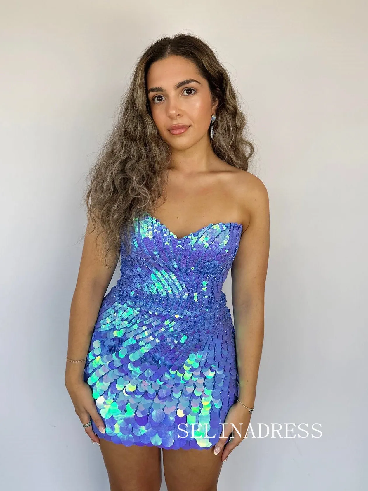 Blue Sweetheart Sequins Homecoming Dresses Hoco Dress Cocktail Dress #TKL1921