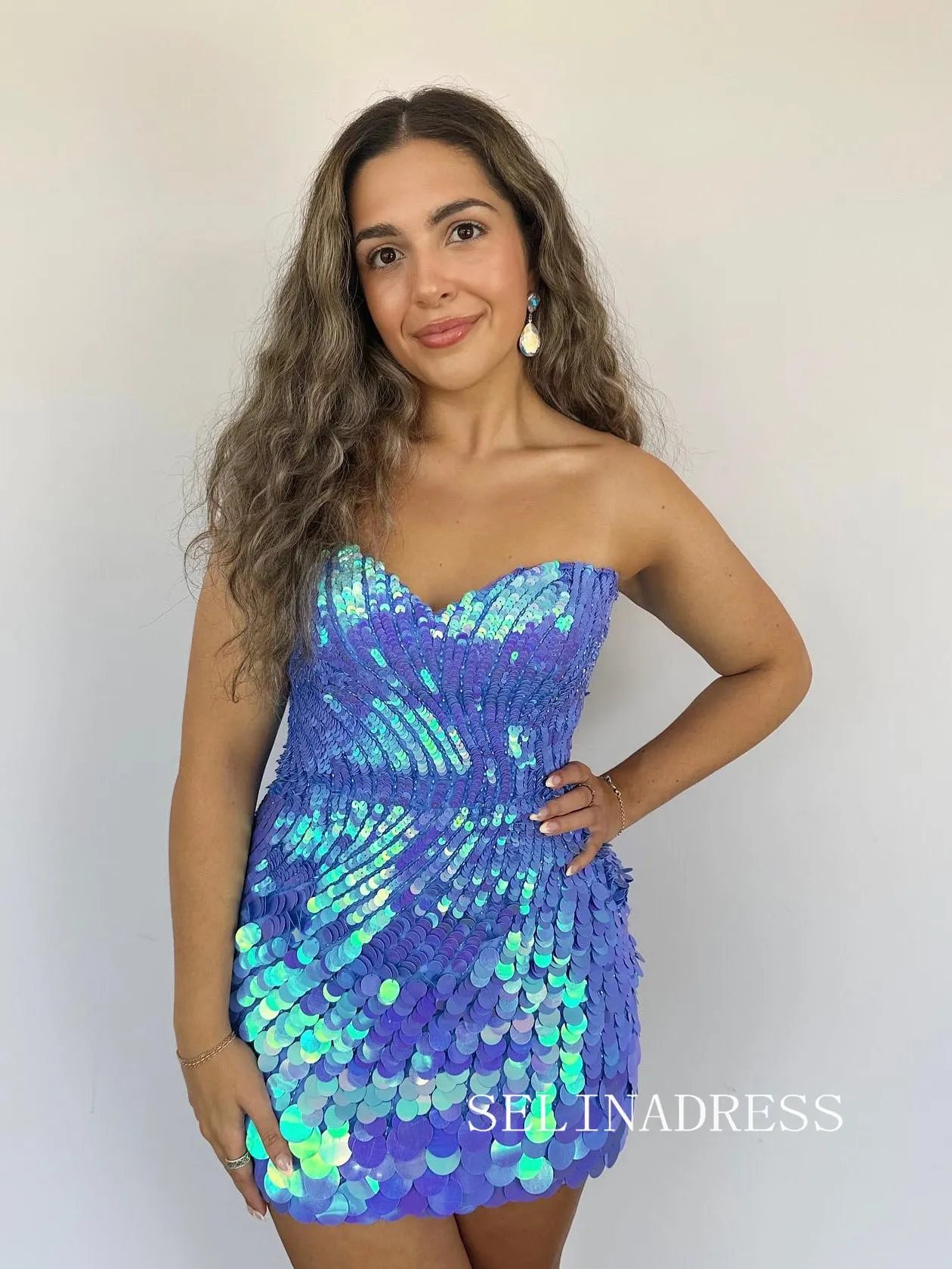 Blue Sweetheart Sequins Homecoming Dresses Hoco Dress Cocktail Dress #TKL1921