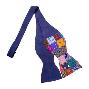 Blue with Multi Colour Patchwork Self Tie Silk Bow Tie