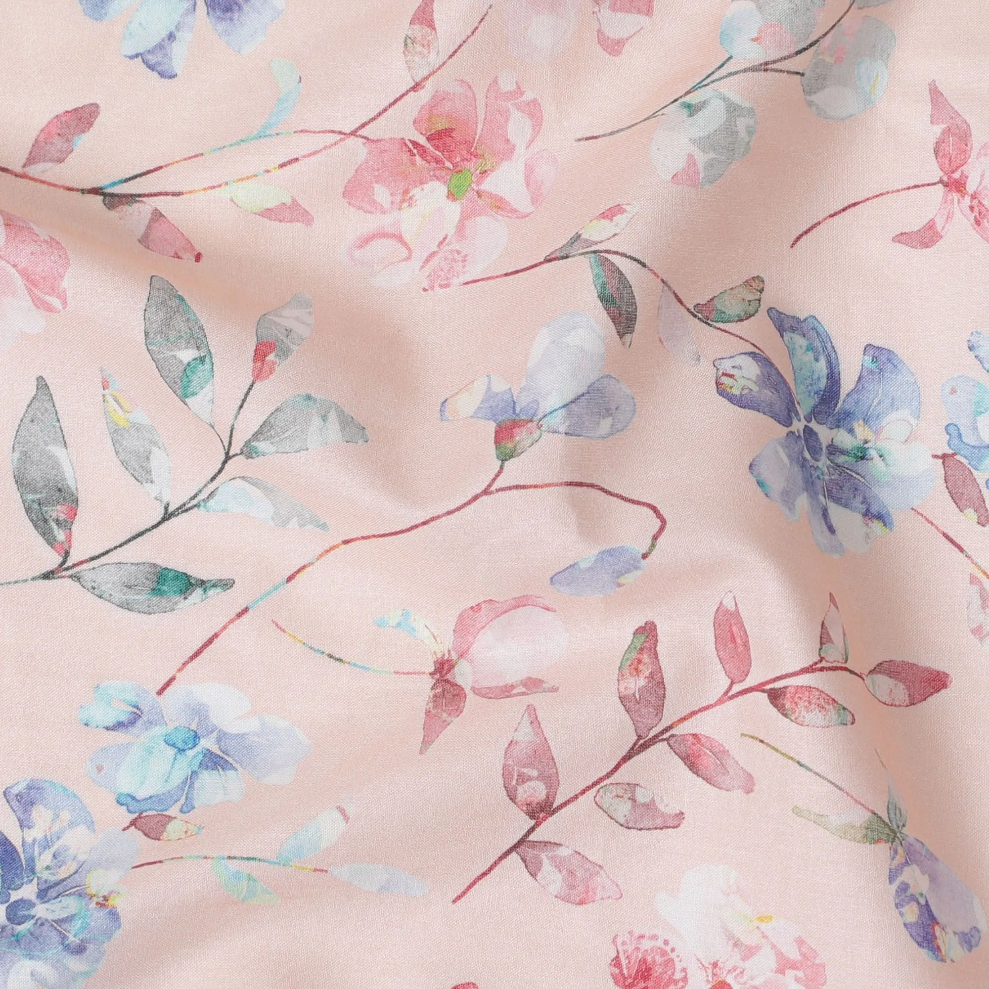 Blush Bouquet Cotton Voile Fabric - 110cm Wide, Soft Floral Print from India-D18537