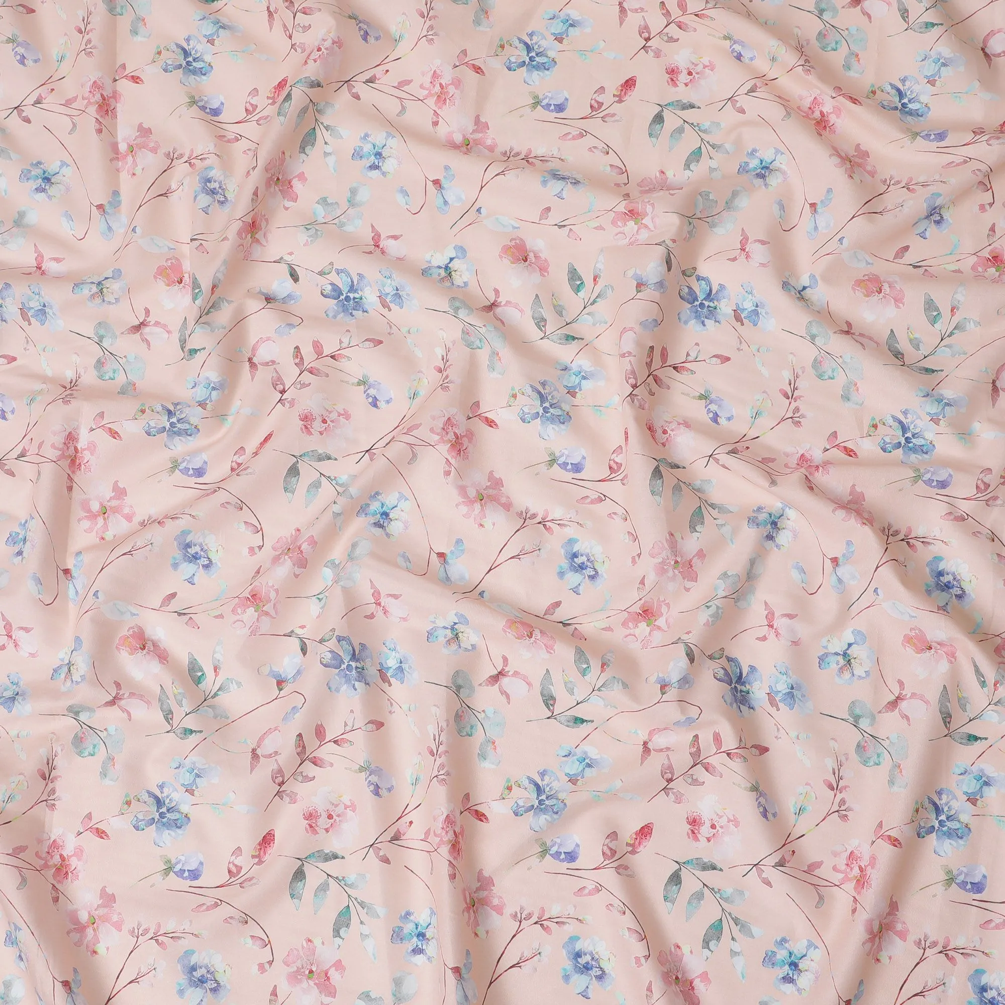 Blush Bouquet Cotton Voile Fabric - 110cm Wide, Soft Floral Print from India-D18537