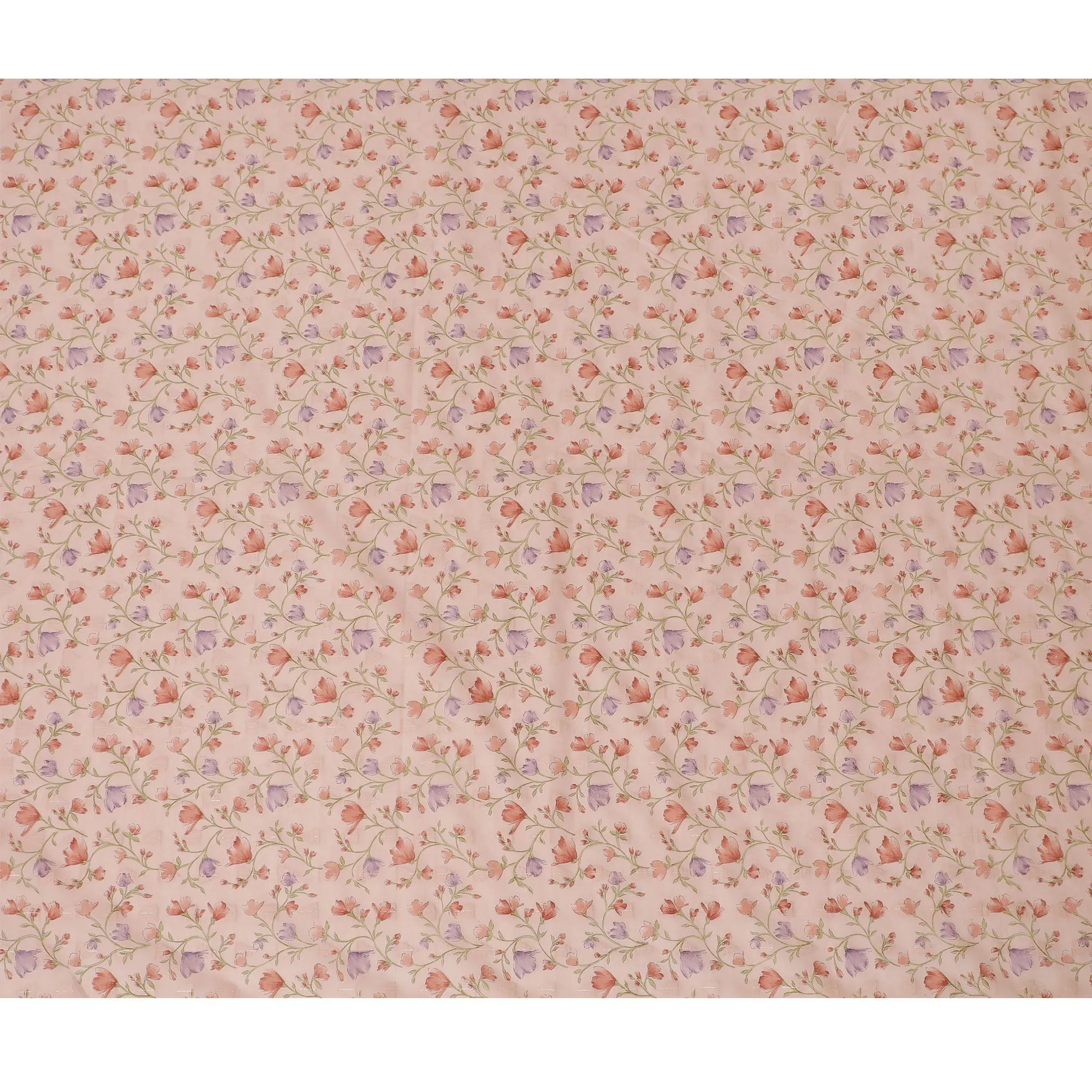 Blush Pink Cotton Voile Fabric with Delicate Purple Floral Print, 110 cm Wide - Whimsical Indian Craftsmanship-D18987