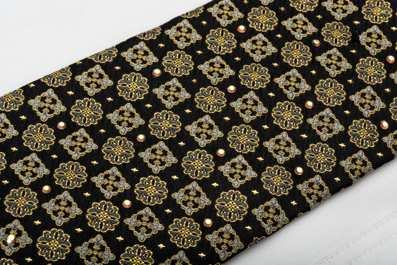 Cartouche Flur de Lis On Black With Rhinestones & Gold Sparkles