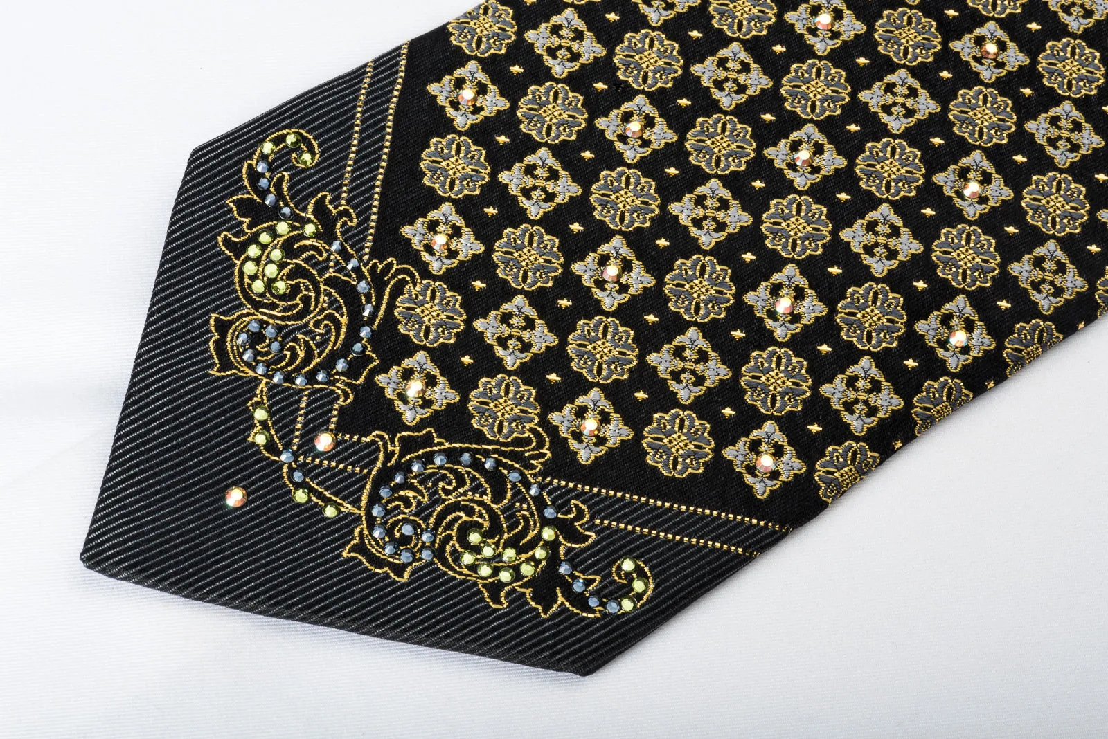 Cartouche Flur de Lis On Black With Rhinestones & Gold Sparkles