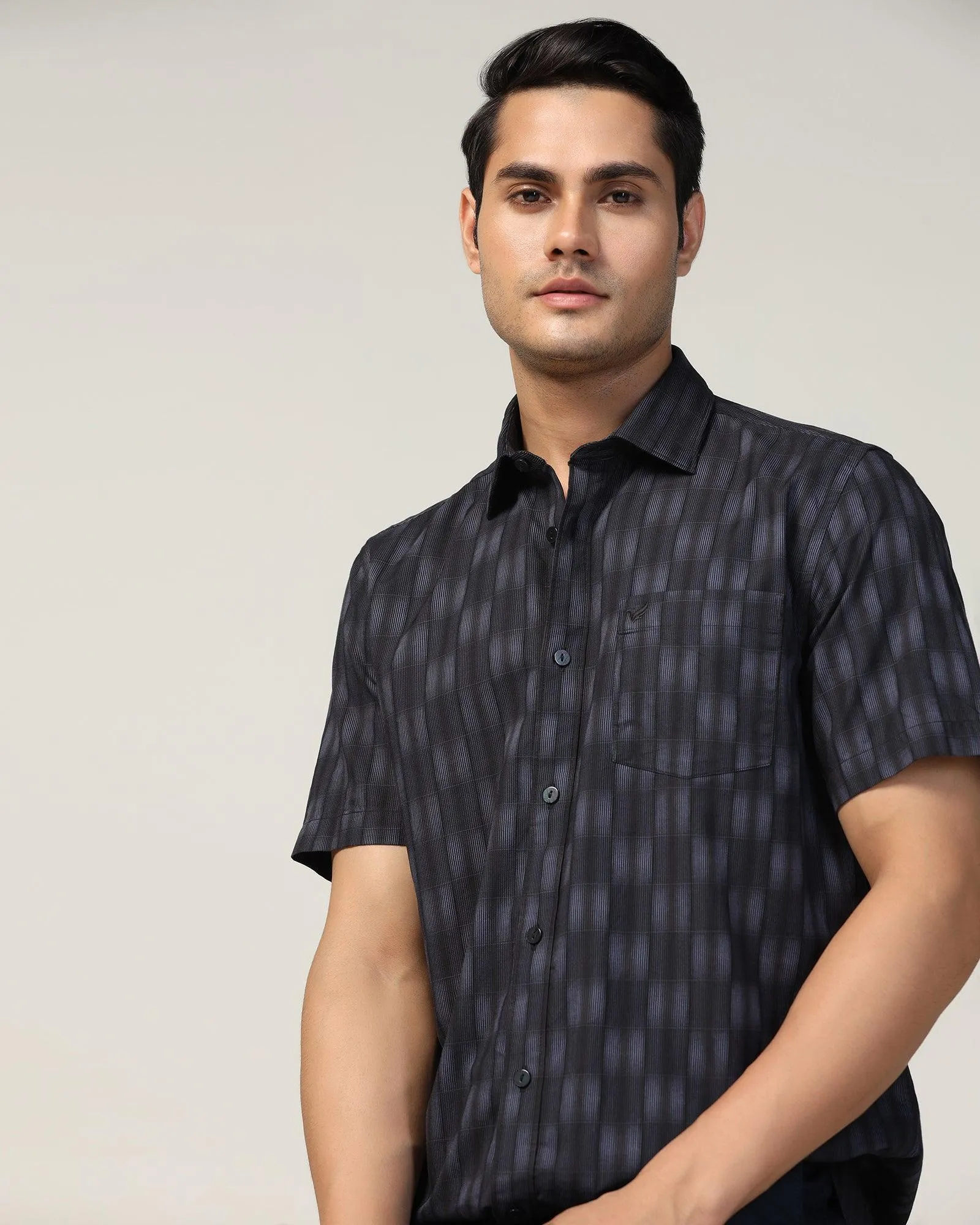 Casual Half Sleeve Blue Check Shirt - Fenix