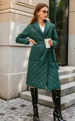 Collared Neck Long Sleeve Coat With Pockets Belt