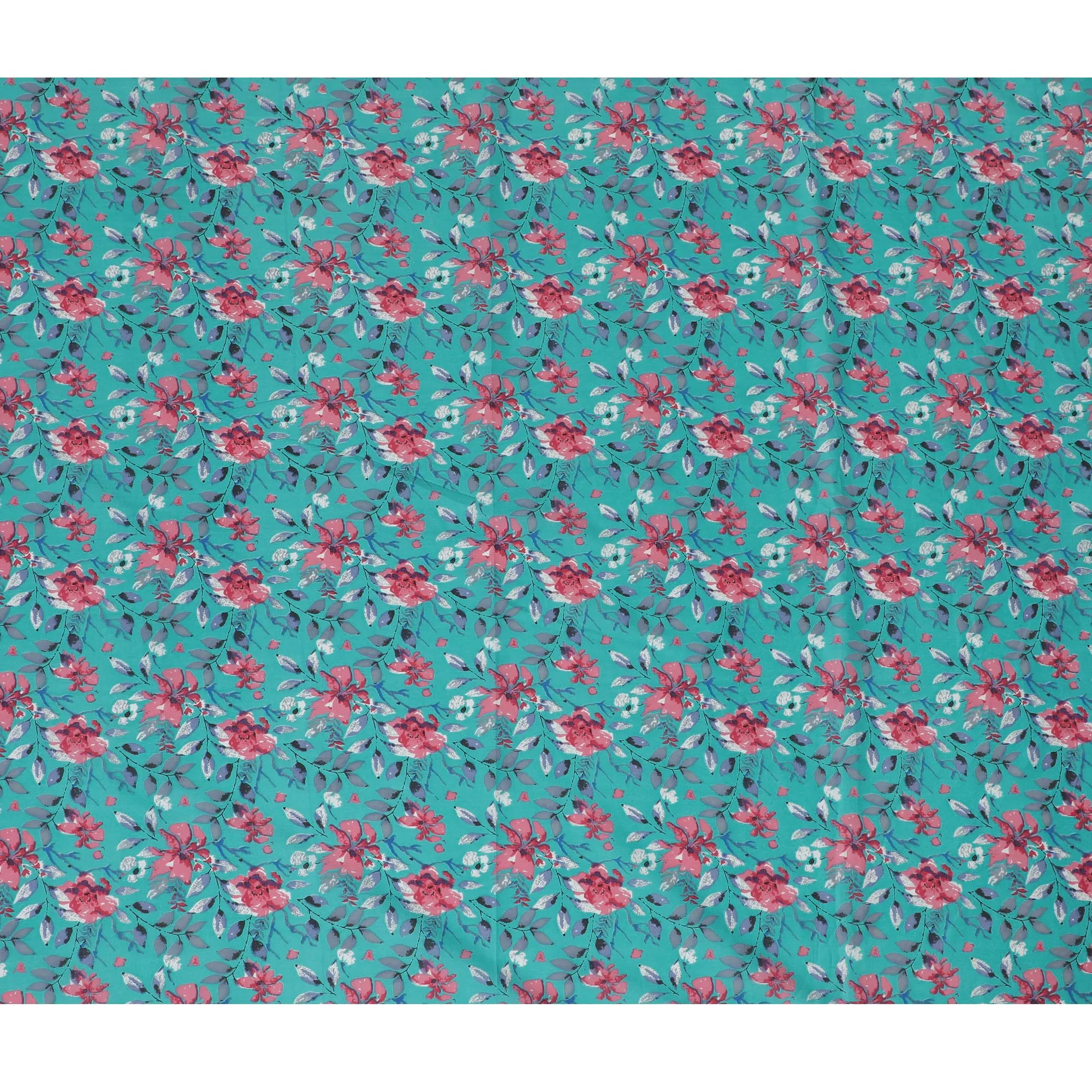 Cotton Lawn Fabric, 110 cm Width, Turquoise with Pink and Blue Floral Design-D19969