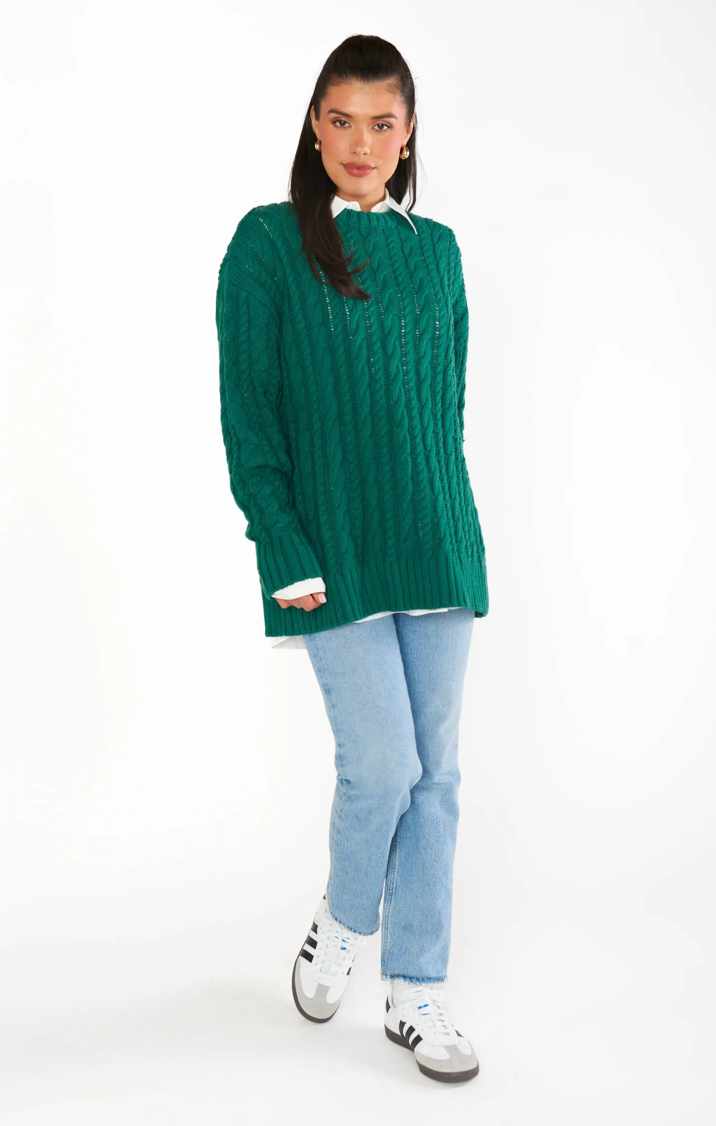 Day to Day Tunic Sweater ~ Emerald Cable Knit