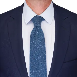 Denim Blue Herringbone Cotton Silk Wool Tie