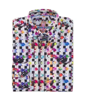 Diamond Geometric Long Sleeve Sport Shirt