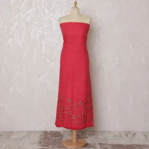 Elegant Red Blended Cotton Fabric with Intricate Floral Embroidery - 110 cm Width X 3.0 Mtrs-D19764