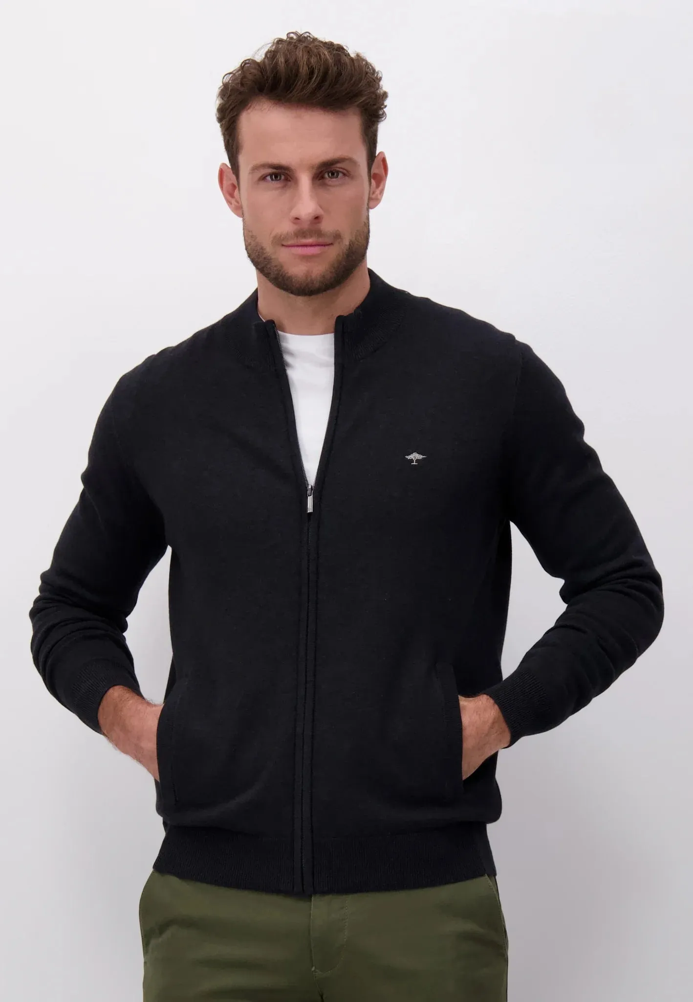 FYNCH HATTON Full Zip Cardigan - Men's Superfine Cotton – Charcoal