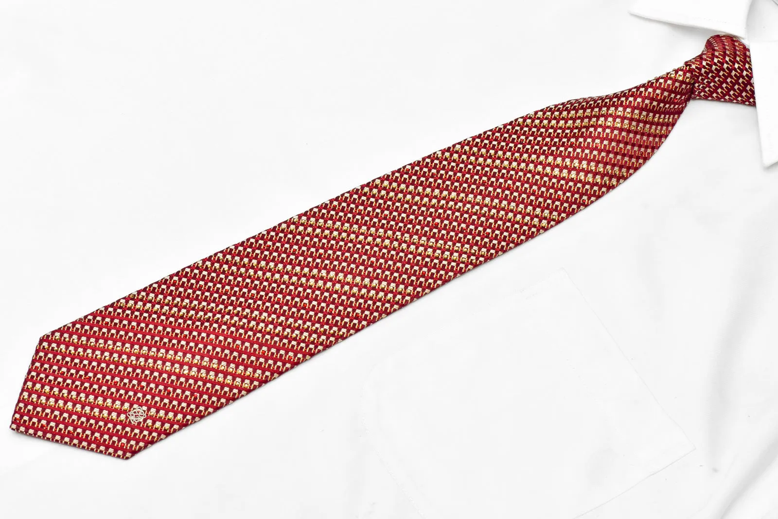 Gold Geometric On Burgundy Rhinestone Silk Tie With Sparkles