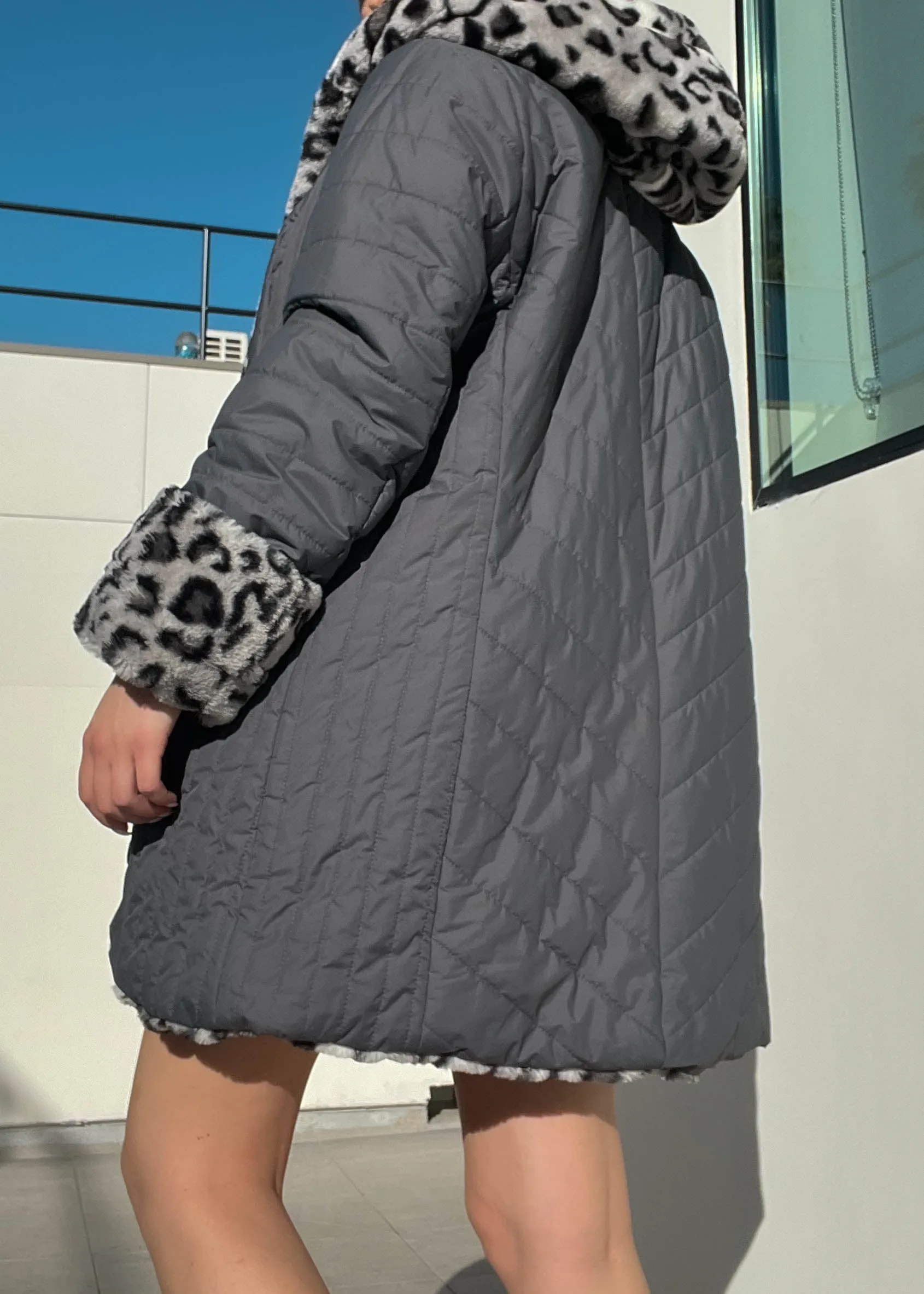 Gray Fuzzy Cheetah Coat (M)