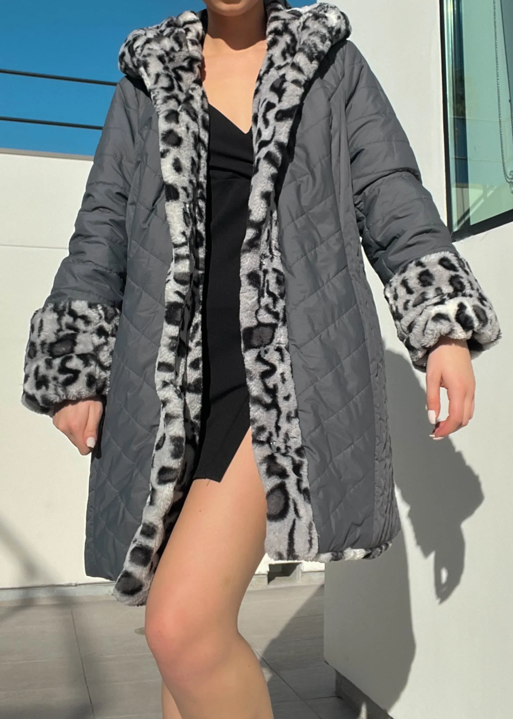 Gray Fuzzy Cheetah Coat (M)