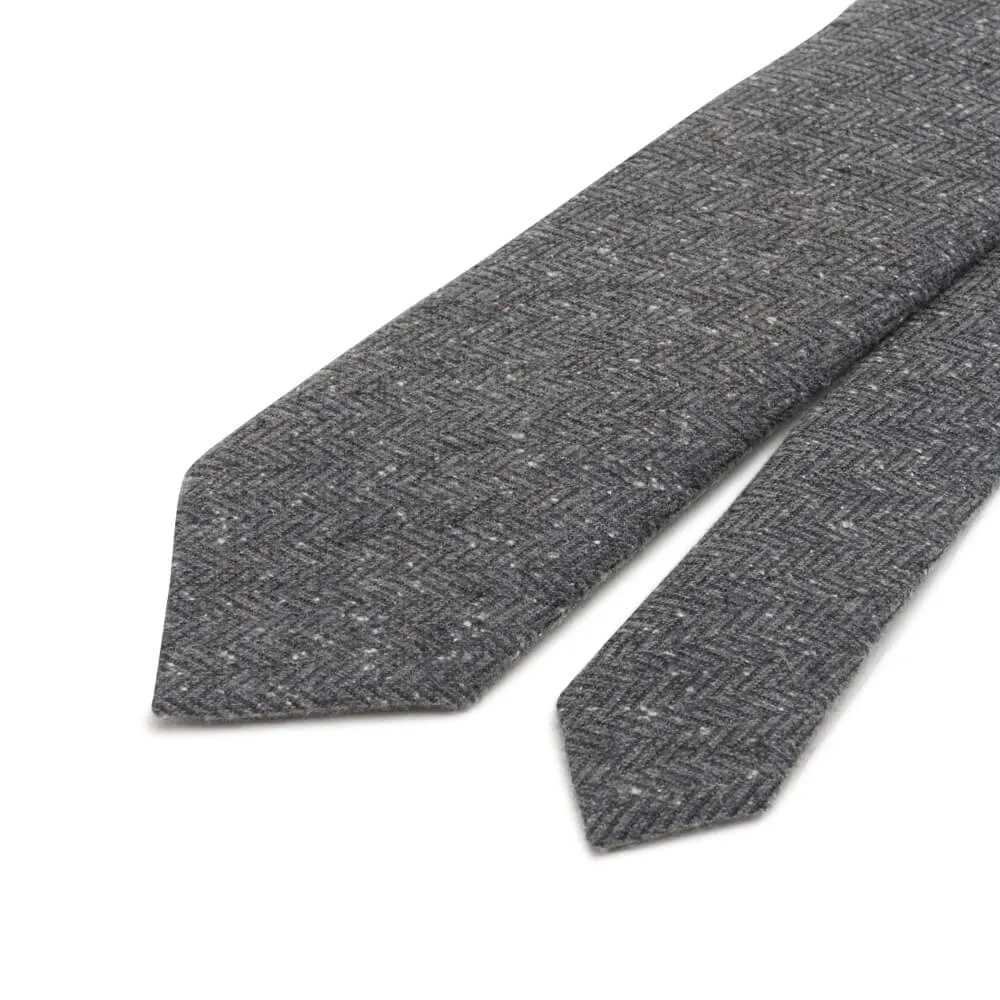 Grey Herringbone Donegal Cotton Silk Wool Tie