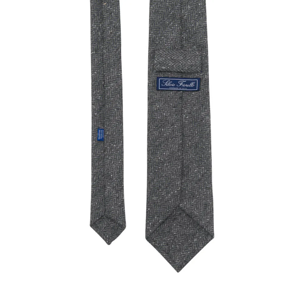 Grey Herringbone Donegal Cotton Silk Wool Tie