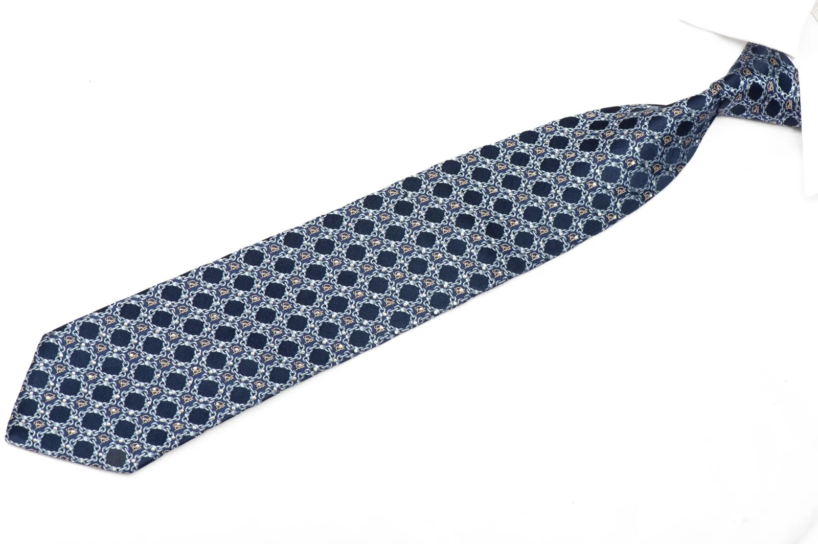 Interlocking Chains On Blue Rhinestone Silk Necktie