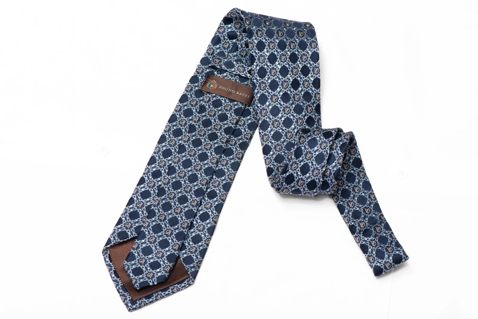 Interlocking Chains On Blue Rhinestone Silk Necktie