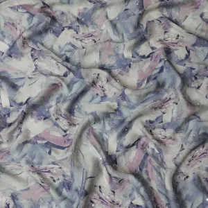 Lavender & Grey Abstract Viscose Modal Satin Fabric with Mirror Work - 110 cm Width-D20271