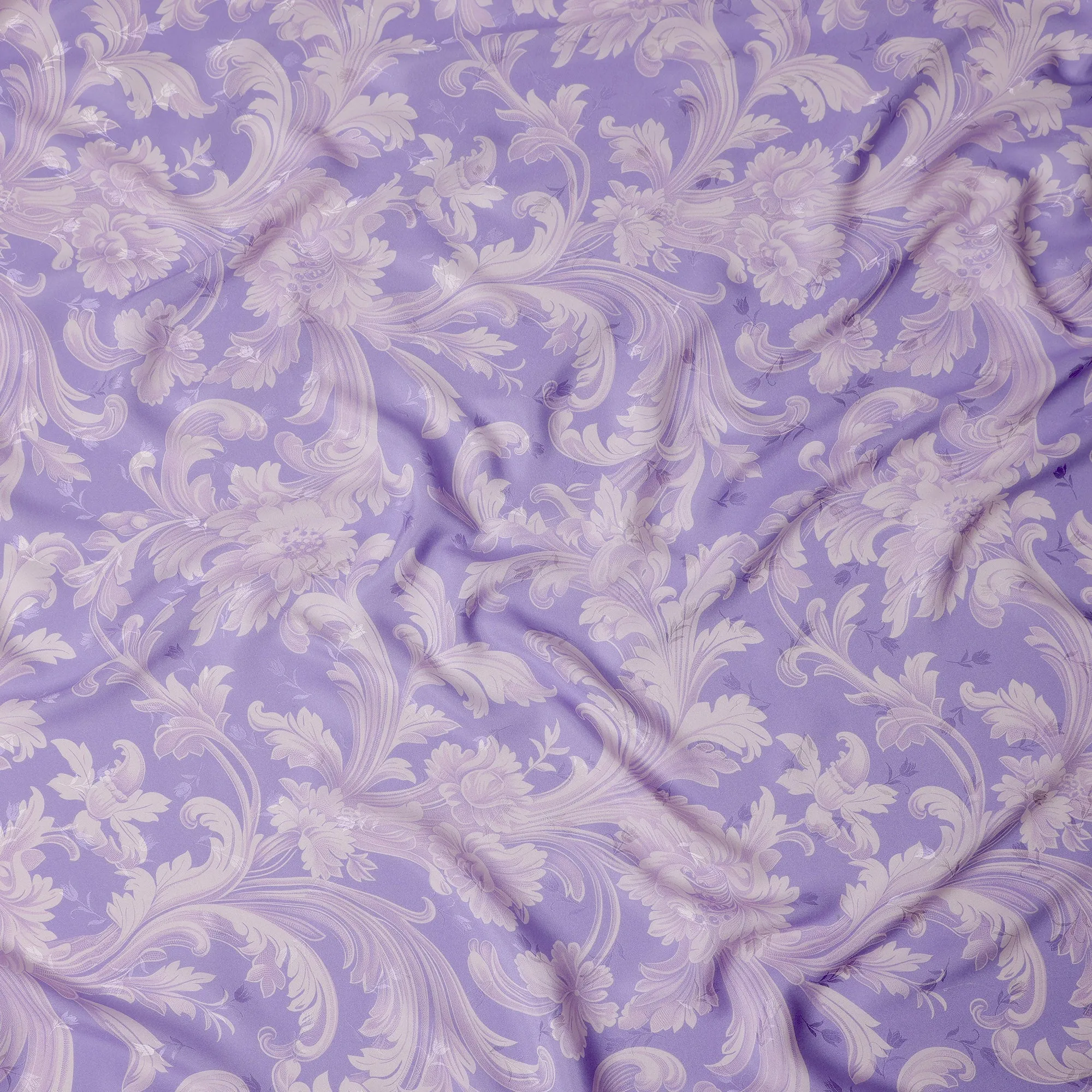 Lavender and Ivory Baroque Print Pure Silk Satin Fabric, 140 cm Width, Made in Italy -D21170