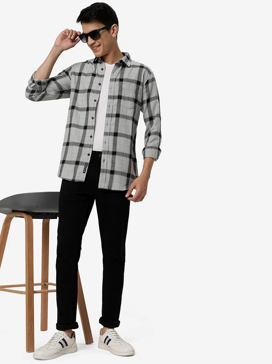 Light Grey Checked Slim Fit Casual Shirt | JadeBlue