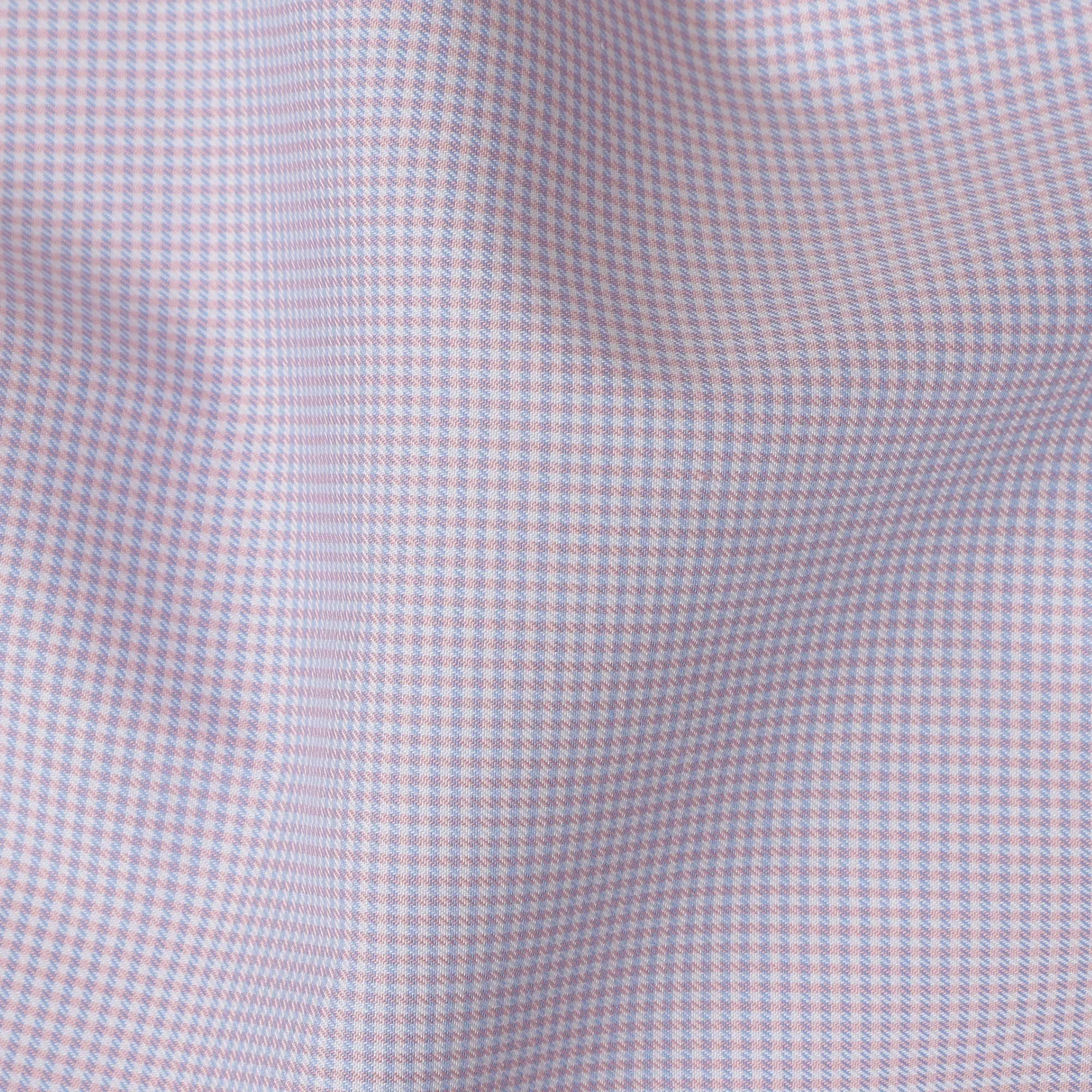 Light Pink & White Mini Checkered 100% Cotton Shirting Fabric, 150 cm Width, Made in Italy-D20501