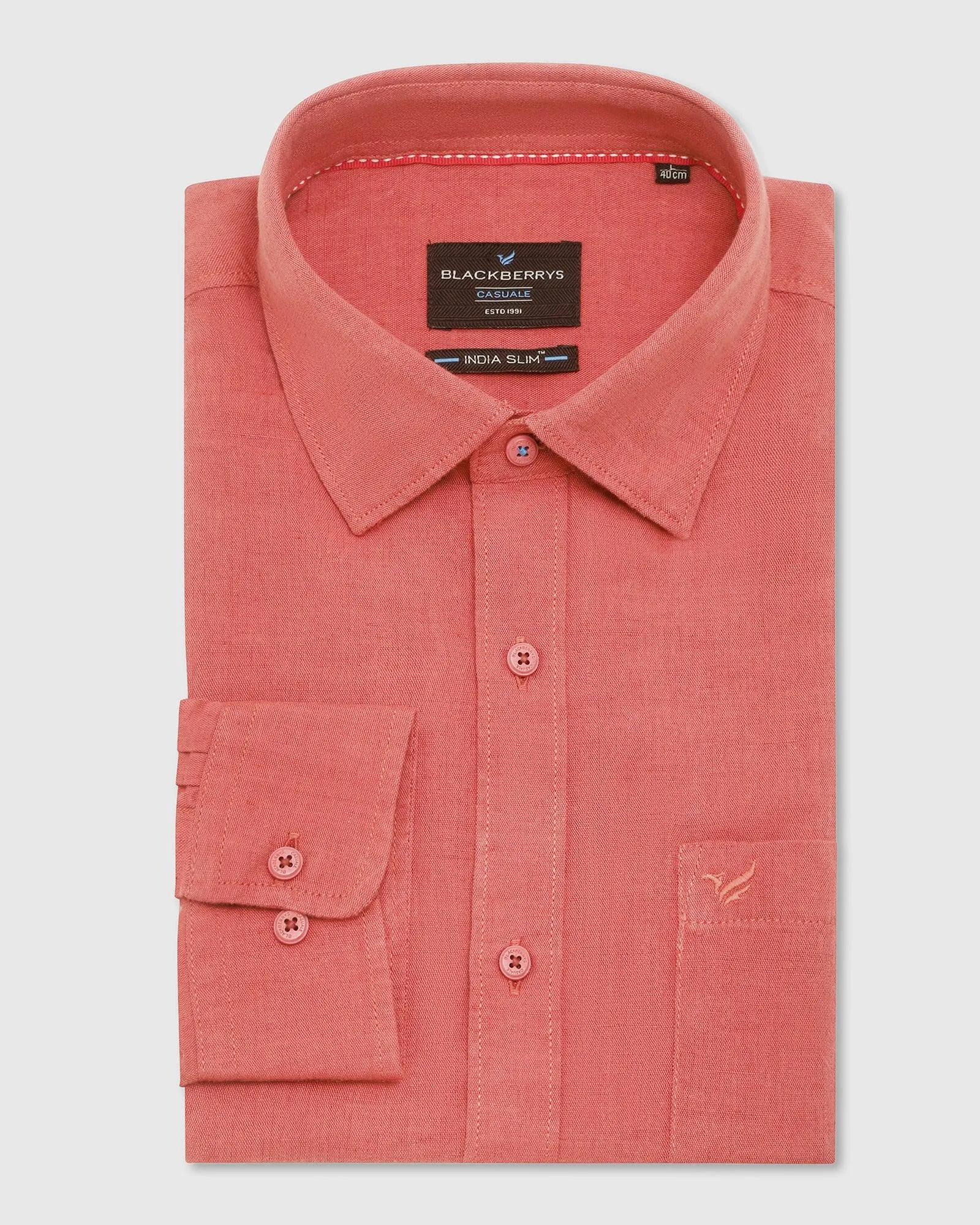 Linen Casual Dusty Pink Solid Shirt - Salmon