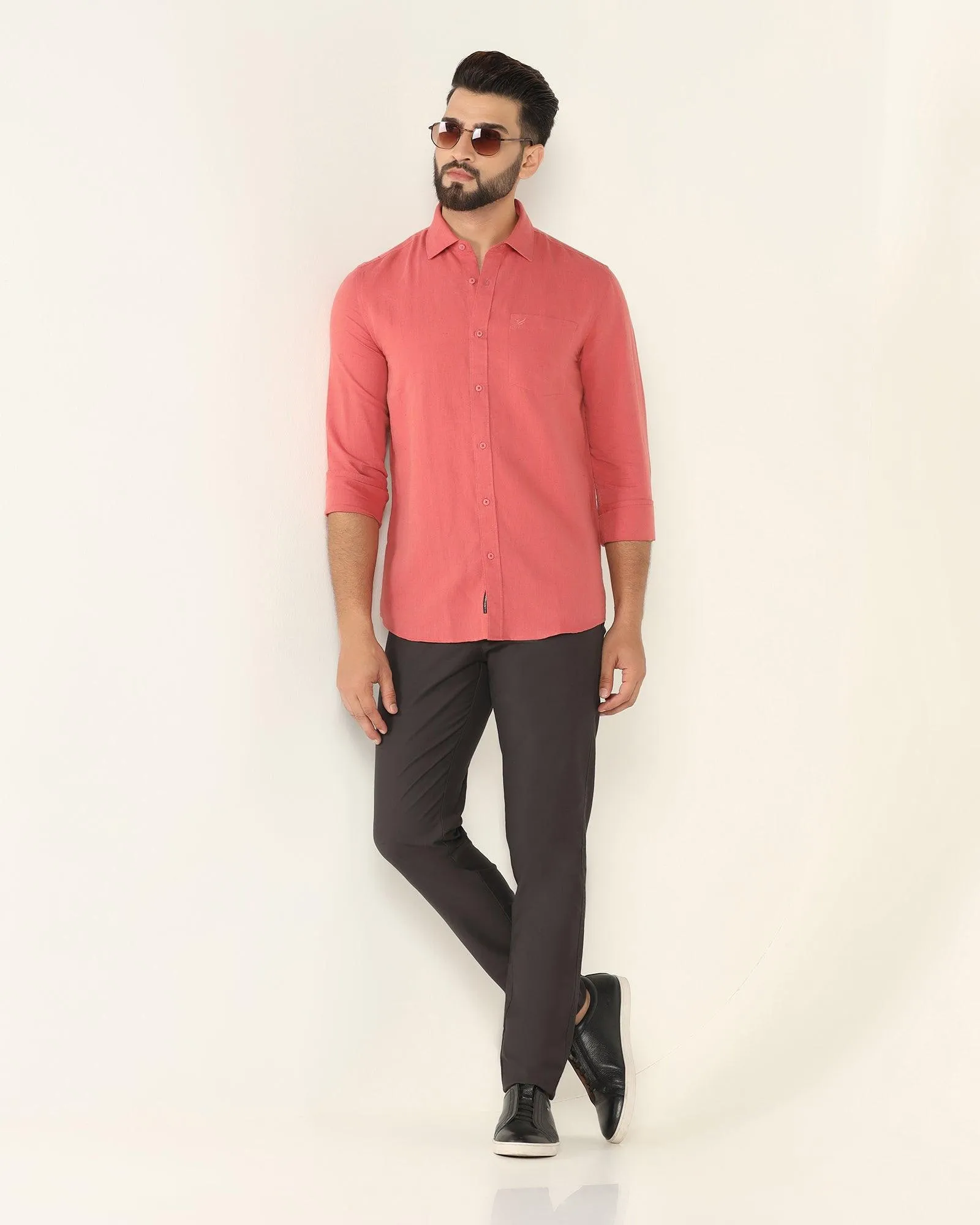 Linen Casual Dusty Pink Solid Shirt - Salmon