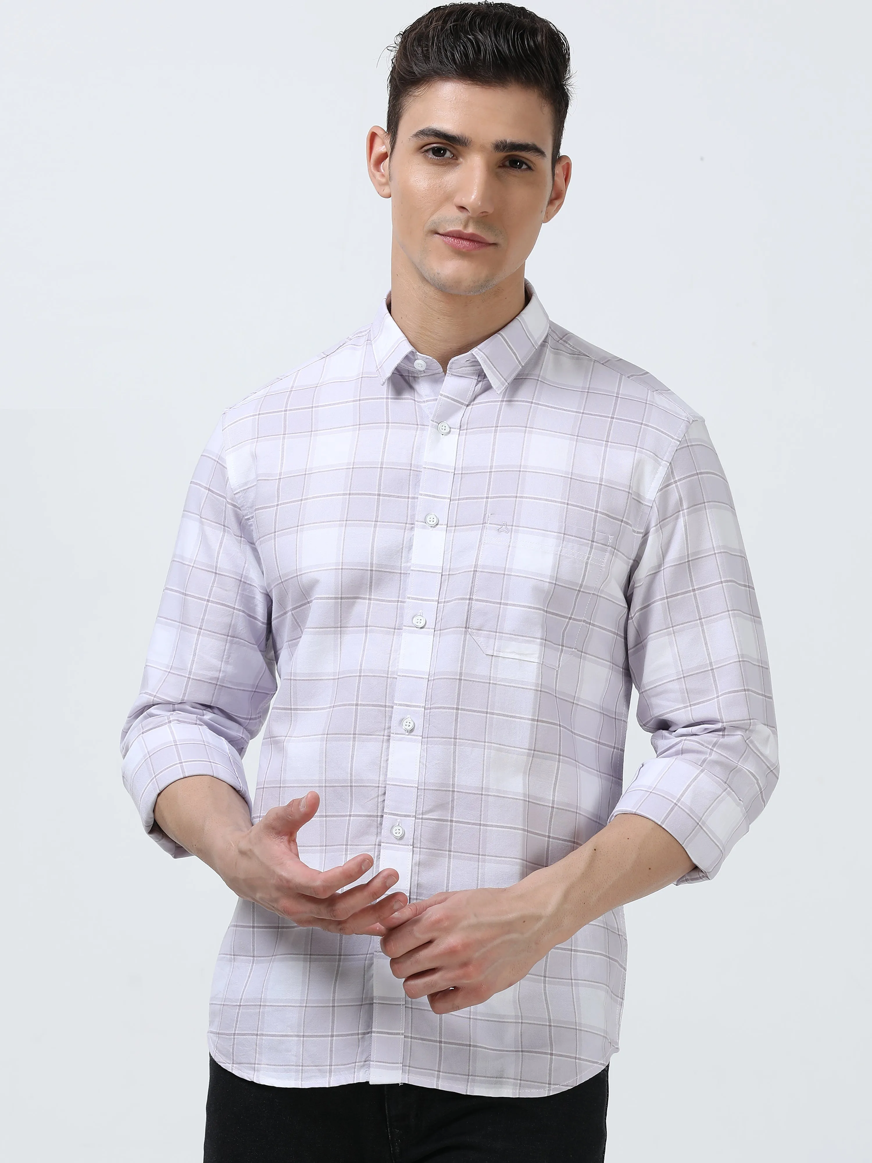 MEN'S LT.PURPLE CHECKED SLIM FIT SHIRT