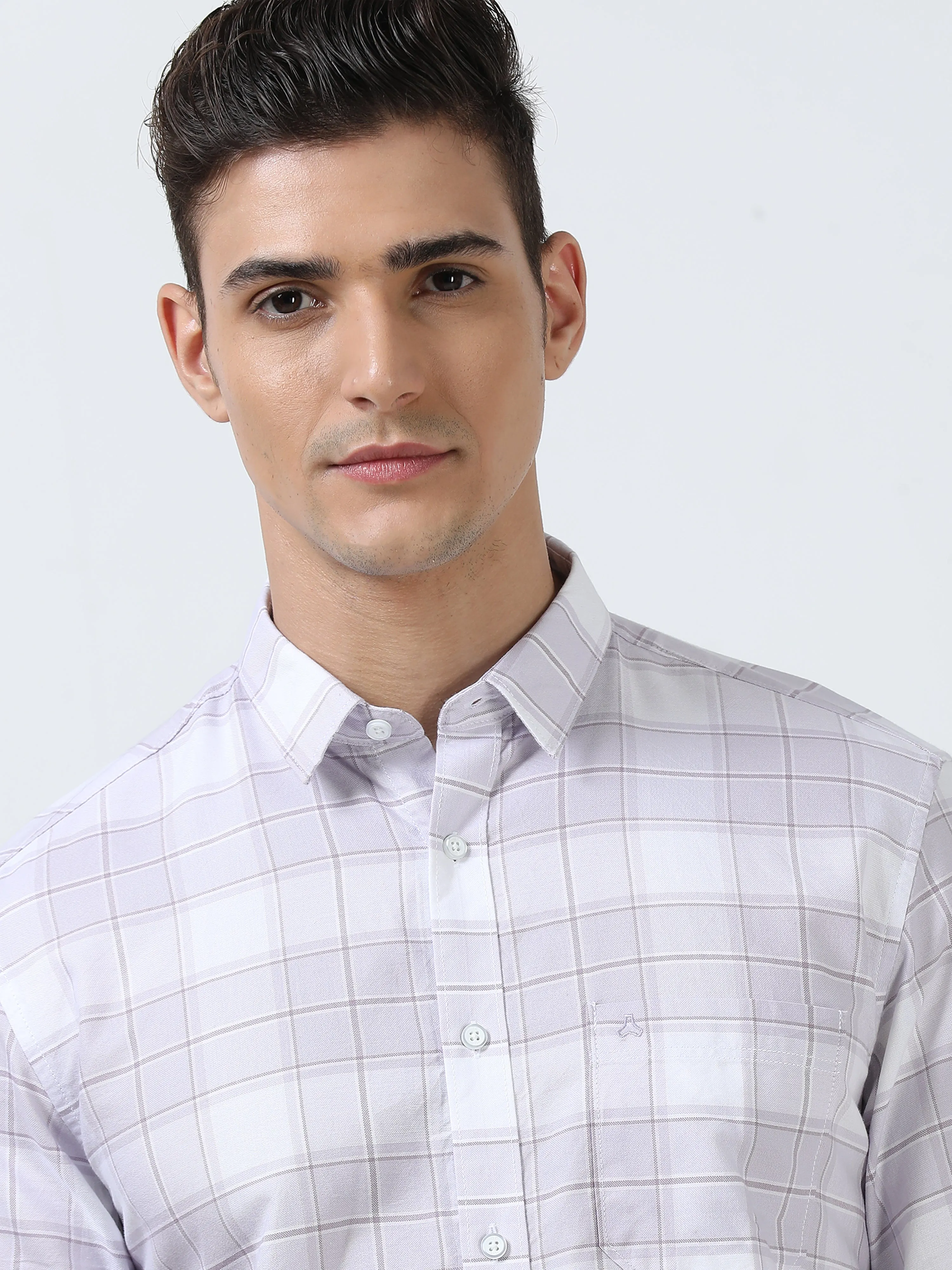 MEN'S LT.PURPLE CHECKED SLIM FIT SHIRT