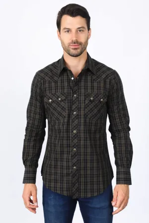 Mens Western Checkered Black Long Sleeve Shirts