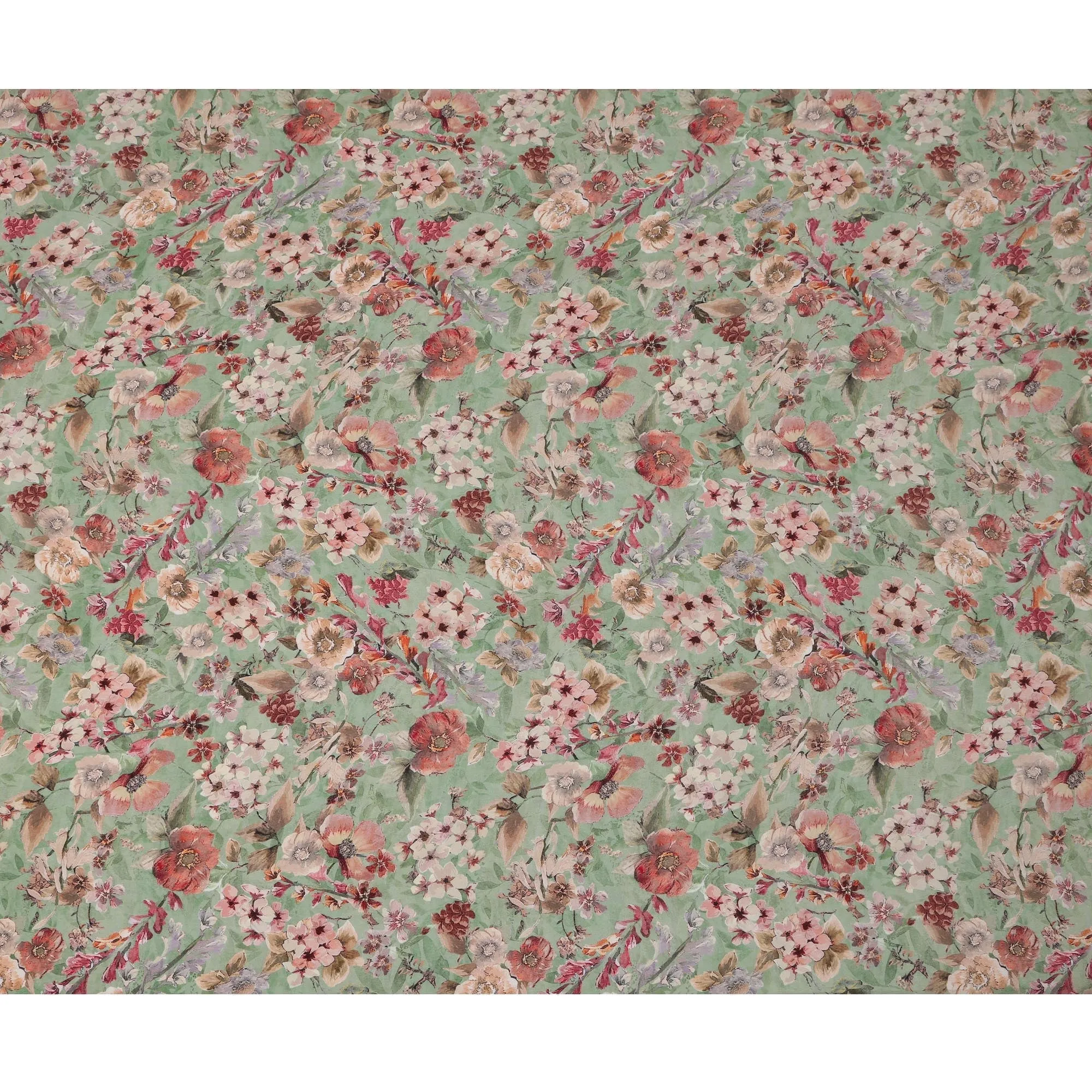 Mint Green Viscose Digital Printed Fabric with Vibrant Floral Design, 110 cm Width-D21327