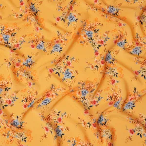 Mustard Yellow Viscose Fabric with Multicolor Floral Digital Print, 110 cm Width-D20631