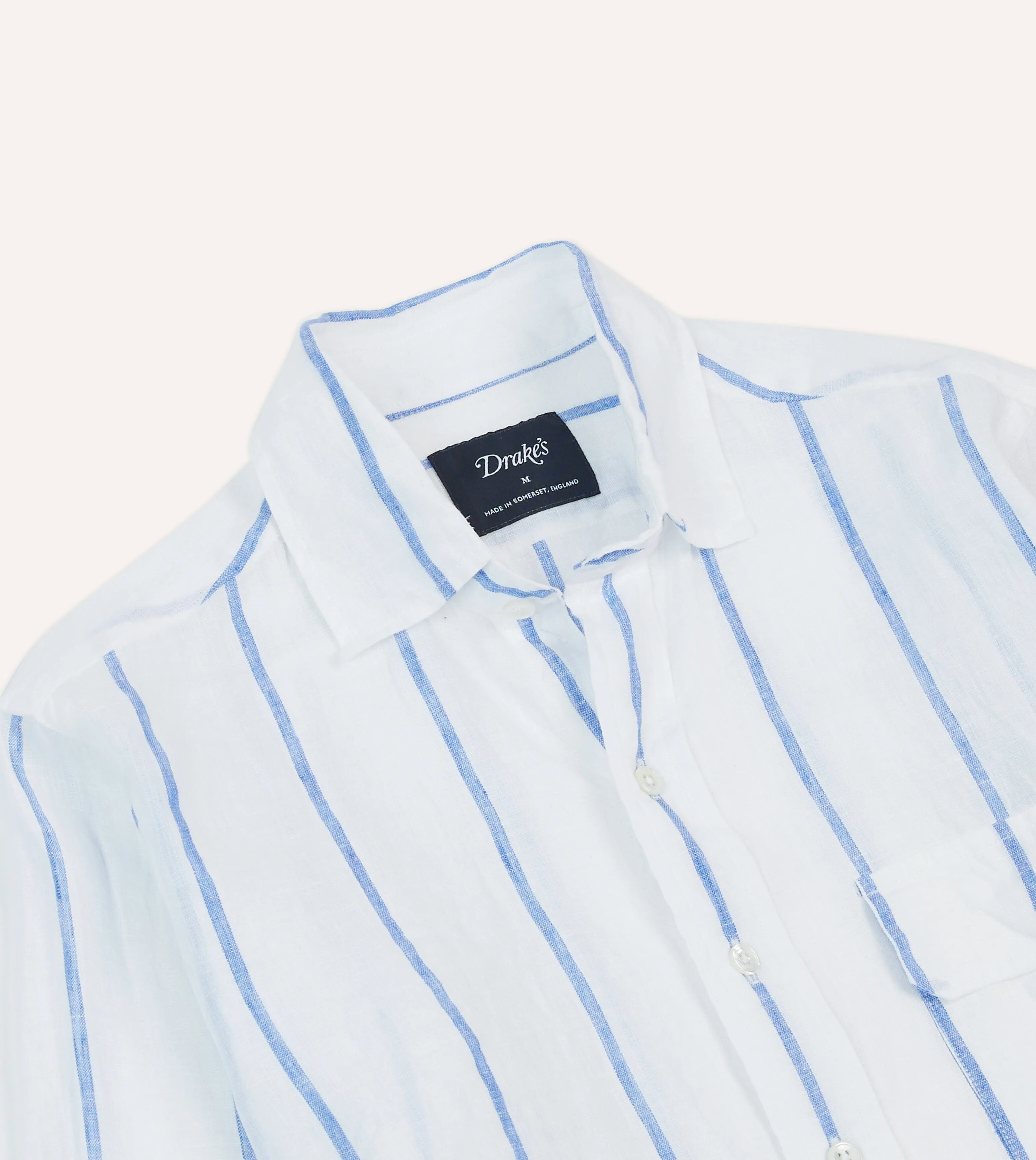 Navy Wide Stripe Linen Spread Collar Shirt