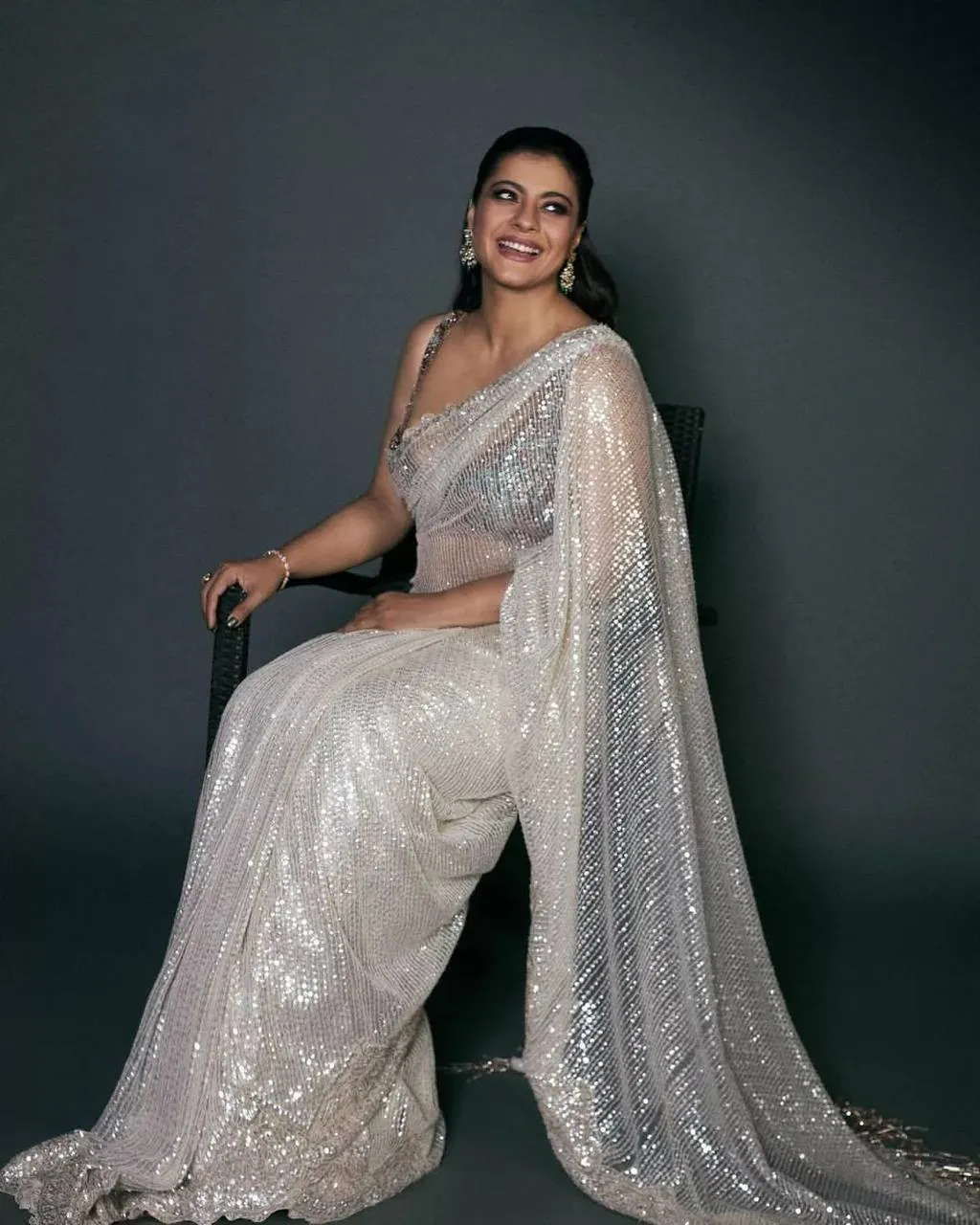 Off White Mono Net Stunning Pastel Sequins Saree