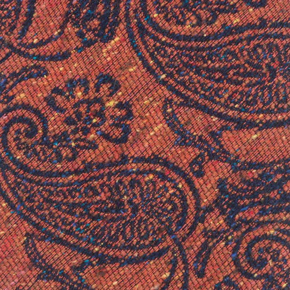 Orange Paisley Motif Cotton Silk Wool Tie