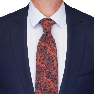 Orange Paisley Motif Cotton Silk Wool Tie