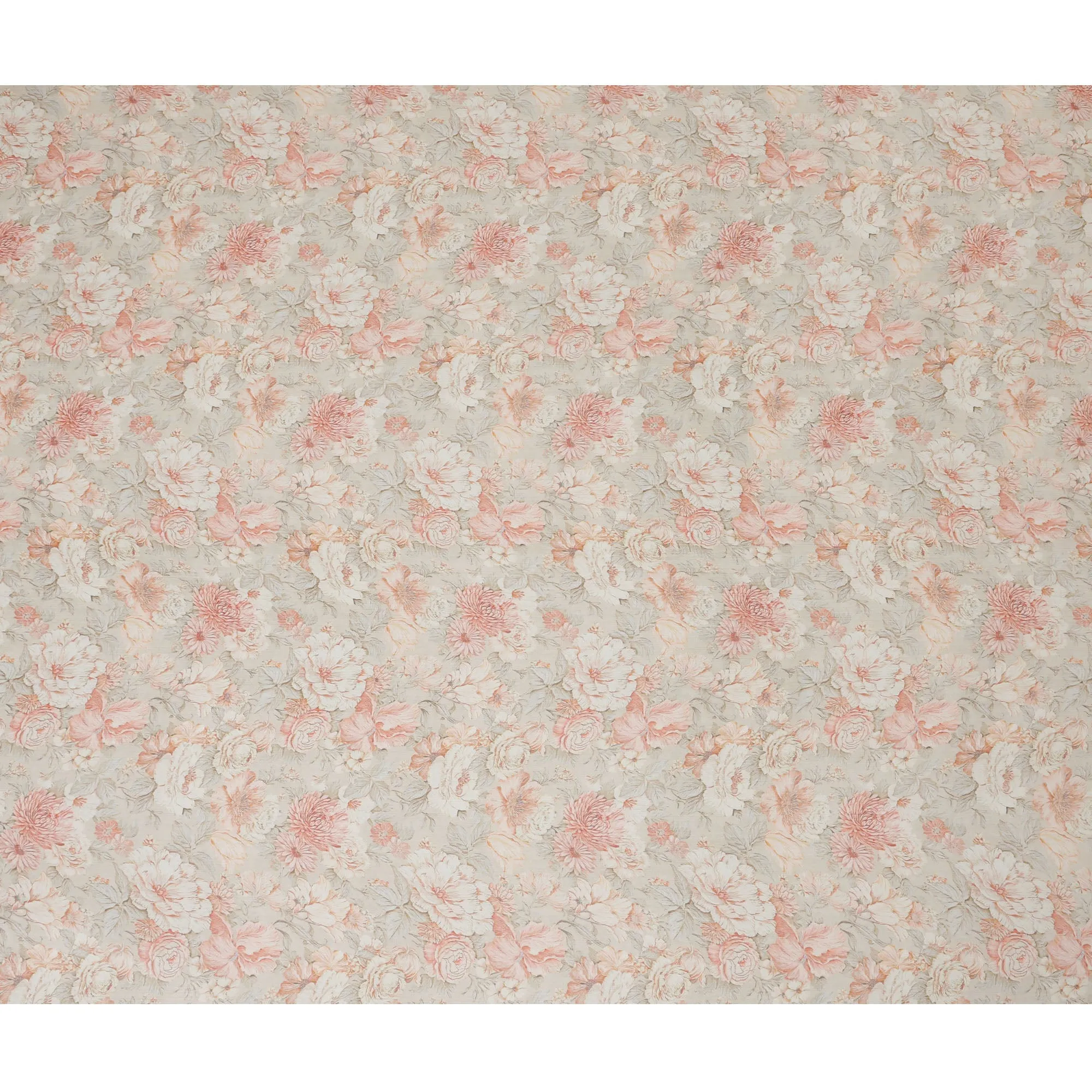 Peach and Ivory Synthetic Crepe Fabric with Floral Print, 110 cm Width-D20686