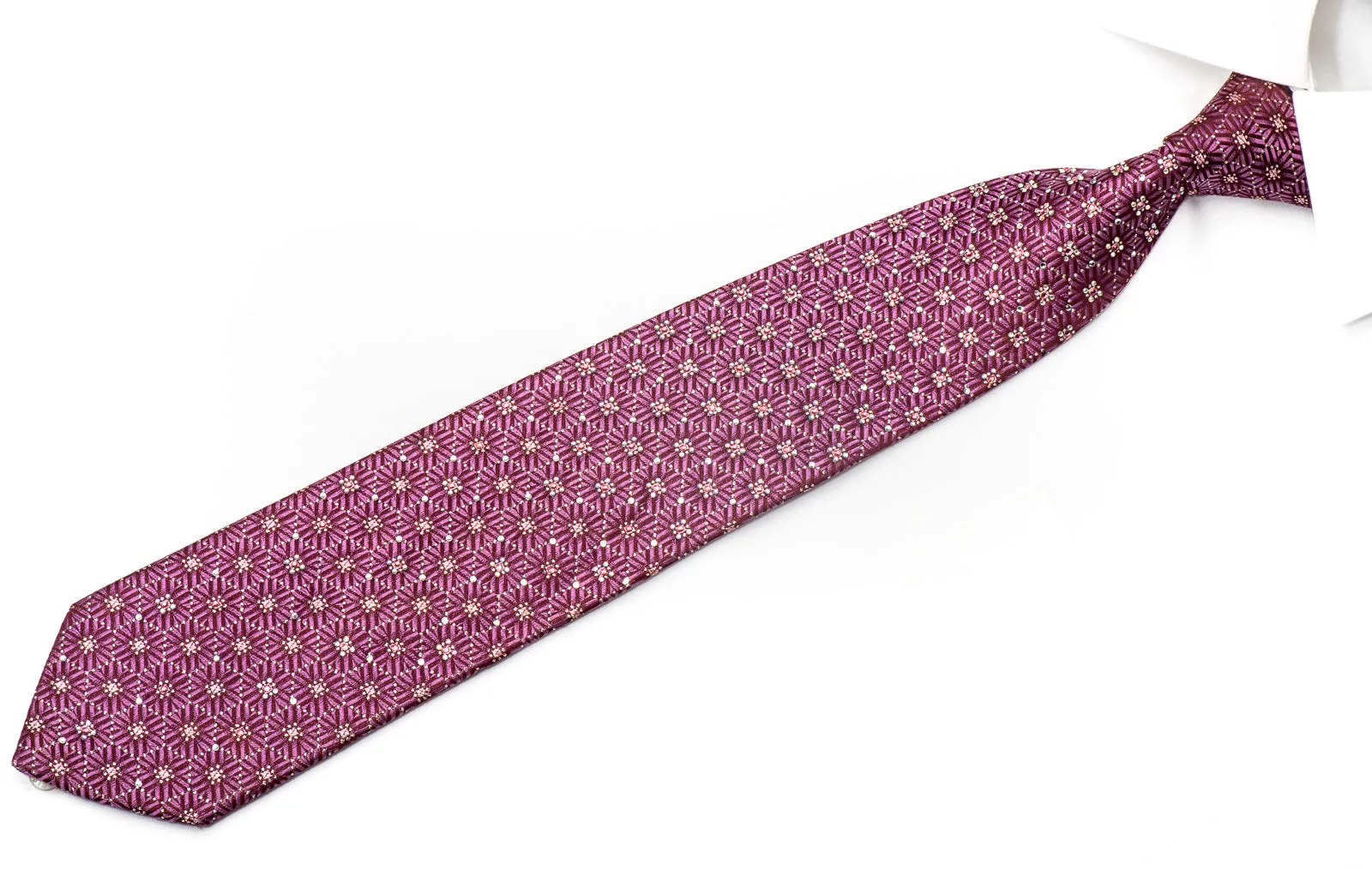 Purple Geometric On Burgundy Crystal Tie With Silver Sparkles