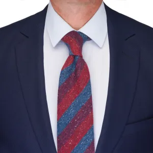 Red Burgundy Blue Donegal Stripe Cotton Silk Wool Tie