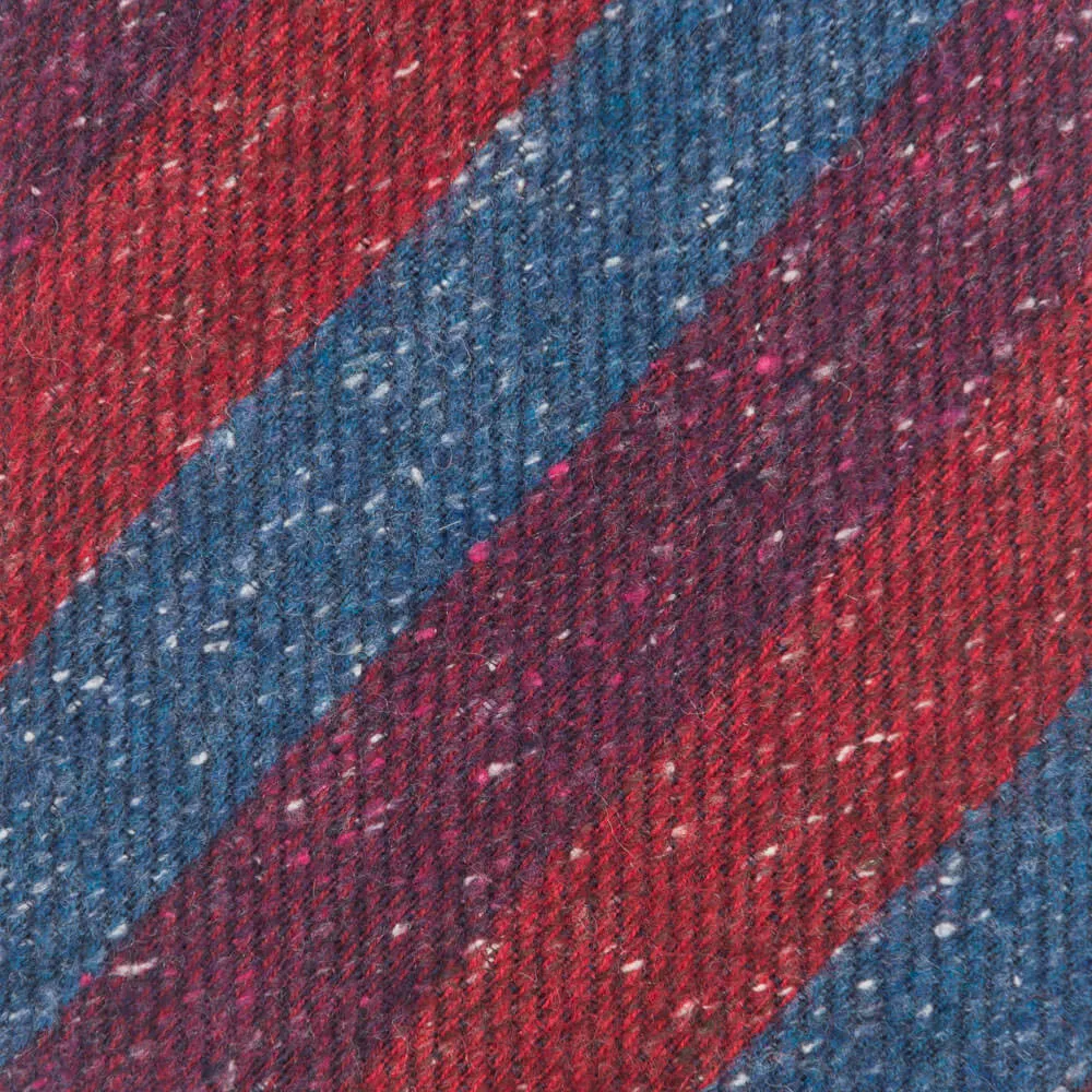 Red Burgundy Blue Donegal Stripe Cotton Silk Wool Tie