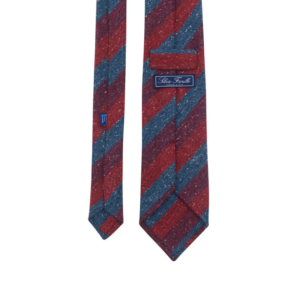 Red Burgundy Blue Donegal Stripe Cotton Silk Wool Tie